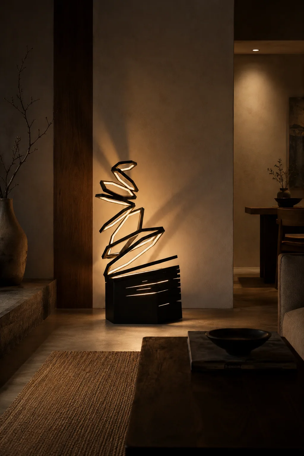 Sculptural lamp in situ side view